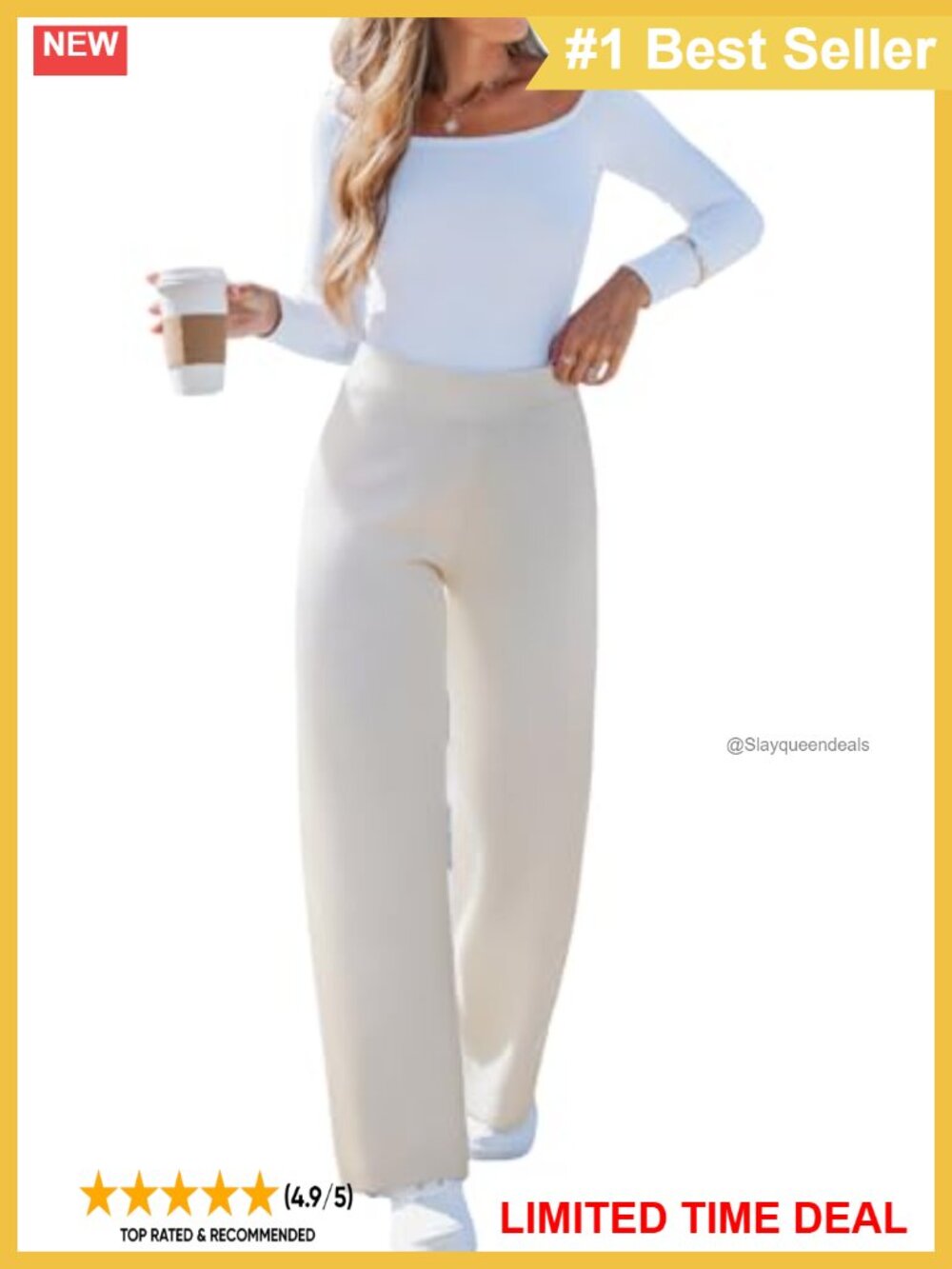 Knit Wide Leg Palazzo Pants High Waist Lounge Trousers